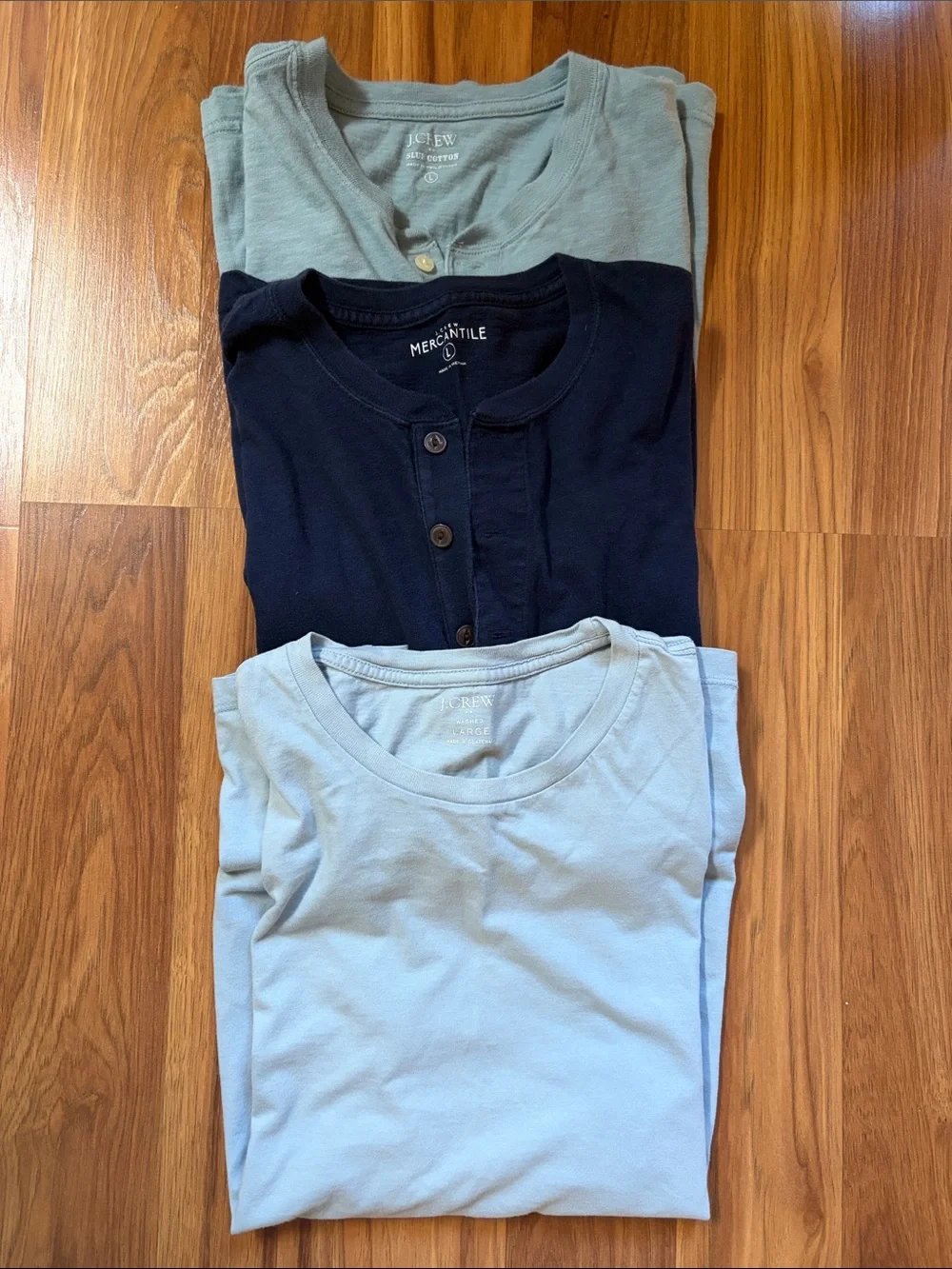 3-Pack Men’s Short Sleeve Tees & Henley in Navy, Light Blue, Sage